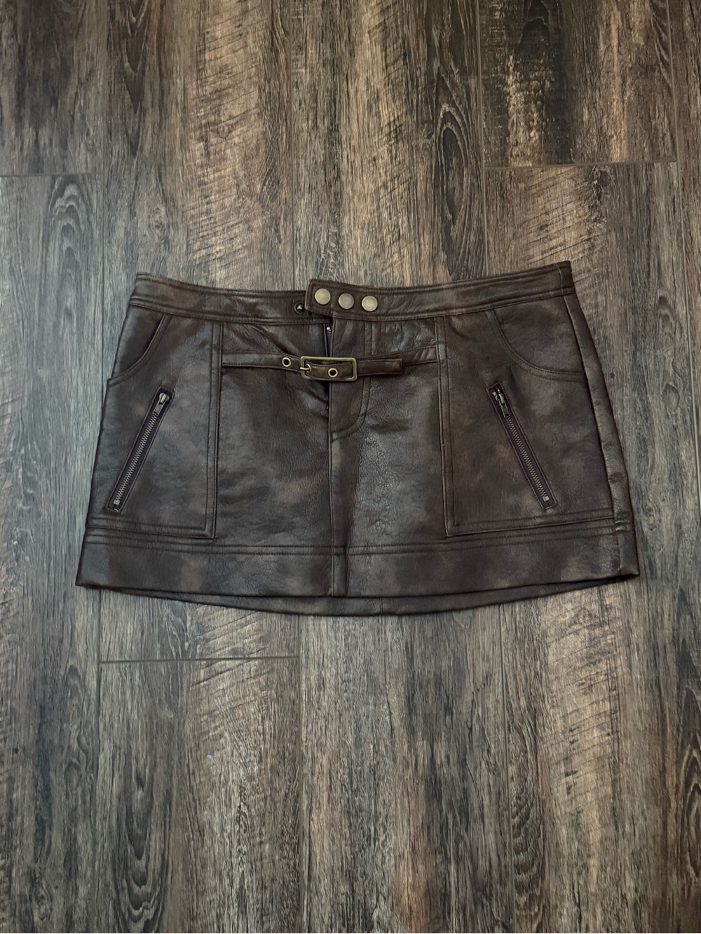 EDIKTED Adjustable Dark Brown Faux Leather Mini Skirt